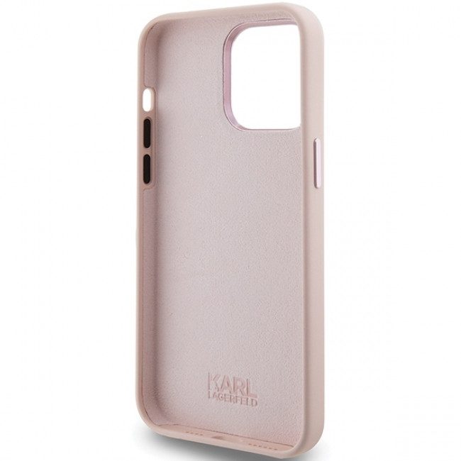 Karl Lagerfeld iPhone 15 Pro Max - Silicone Choupette Metal Pin Σκληρή Θήκη με Πλαίσιο Σιλικόνης - Pink - KLHCP15XSMHCNPP