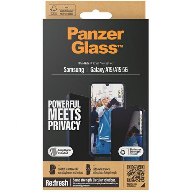 PanzerGlass Samsung Galaxy A15 4G / A15 5G Ultra-Wide Fit Privacy Easy Aligner Αντιχαρακτικό Γυαλί Οθόνης - Black