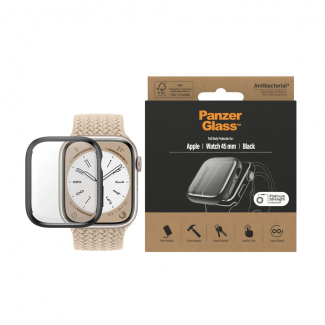 PanzerGlass Θήκη Apple Watch 7 / 8 / 9 - 45mm - Full Body με Προστασία Οθόνης - Black