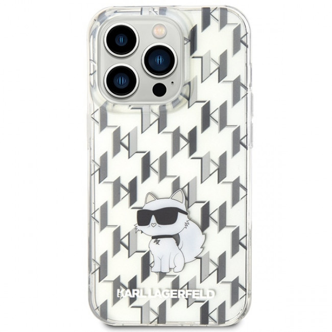 Karl Lagerfeld iPhone 15 Pro Monogram Choupette Σκληρή Θήκη με Πλαίσιο Σιλικόνης - Διάφανη - KLHCP15LHNCMKLT