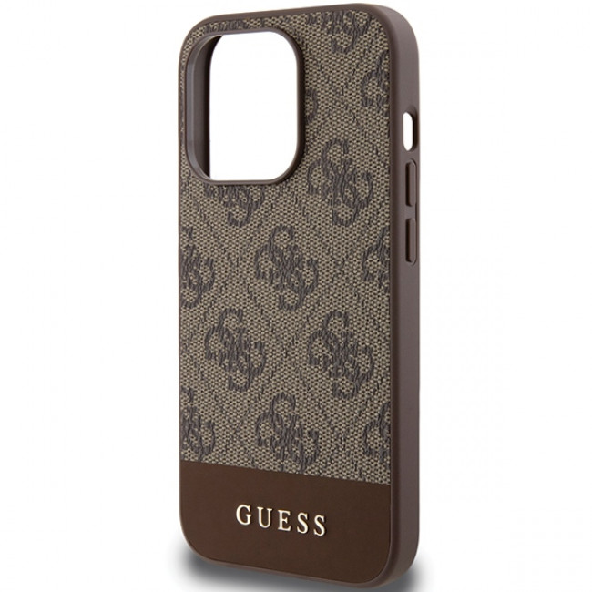 Guess iPhone 15 Pro Max - 4G Stripe Collection Θήκη με Επένδυση Συνθετικού Δέρματος - Brown - GUHCP15XG4GLBR