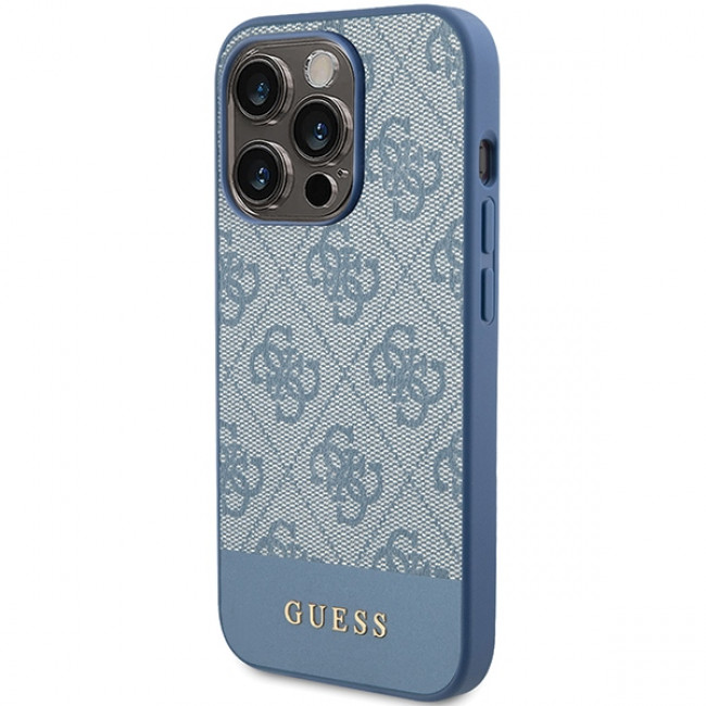 Guess iPhone 15 Pro Max - 4G Stripe Collection Θήκη με Επένδυση Συνθετικού Δέρματος - Blue - GUHCP15XG4GLBL