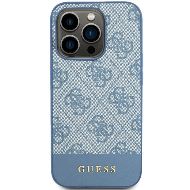 Guess iPhone 15 Pro Max - 4G Stripe Collection Θήκη με Επένδυση Συνθετικού Δέρματος - Blue - GUHCP15XG4GLBL