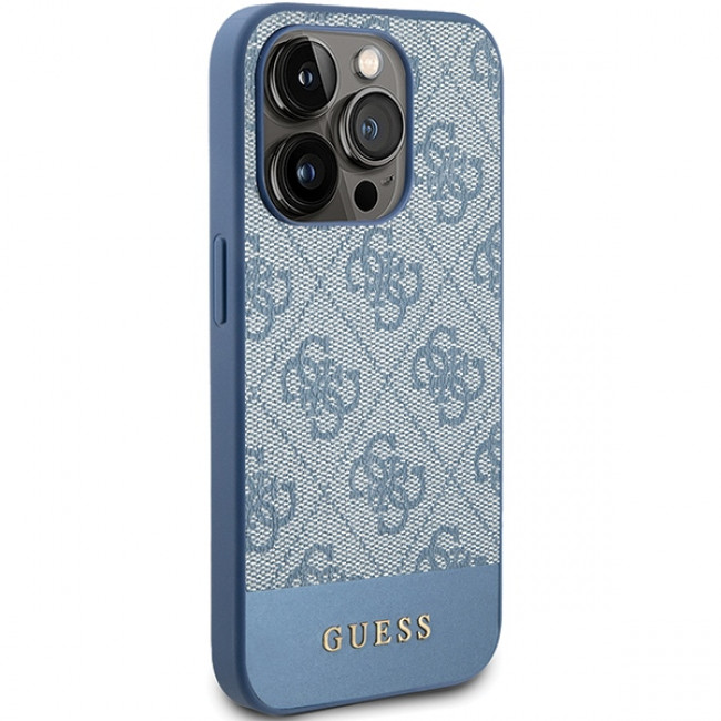 Guess iPhone 15 Pro Max - 4G Stripe Collection Θήκη με Επένδυση Συνθετικού Δέρματος - Blue - GUHCP15XG4GLBL