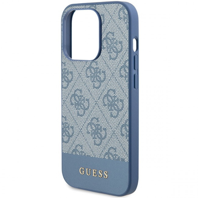 Guess iPhone 15 Pro Max - 4G Stripe Collection Θήκη με Επένδυση Συνθετικού Δέρματος - Blue - GUHCP15XG4GLBL