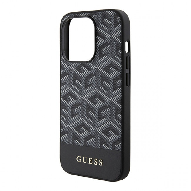 Guess iPhone 15 Pro Max - GCube Stripes MagSafe Σκληρή Θήκη με Επένδυση Συνθετικού Δέρματος και MagSafe - Black - GUHMP15XHGCFSEK