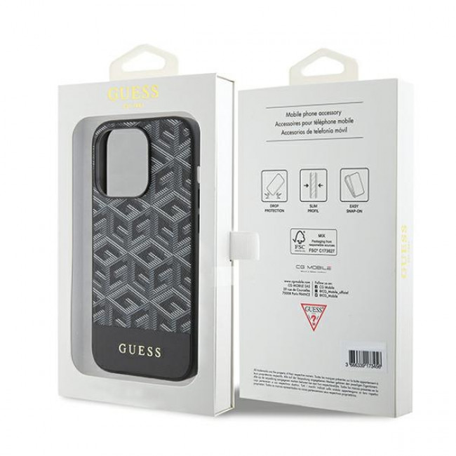 Guess iPhone 15 Pro Max - GCube Stripes MagSafe Σκληρή Θήκη με Επένδυση Συνθετικού Δέρματος και MagSafe - Black - GUHMP15XHGCFSEK