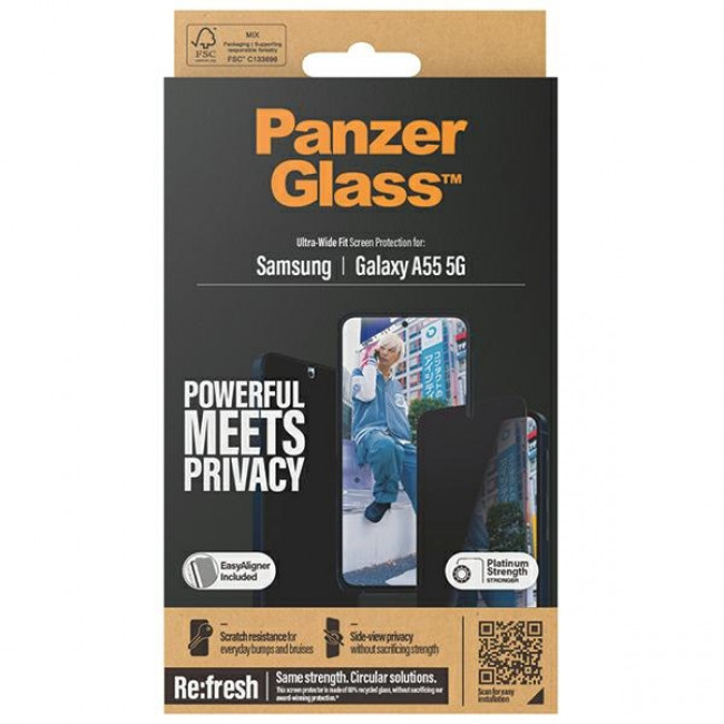 PanzerGlass Samsung Galaxy A55 5G Ultra-Wide Fit Privacy Easy Aligner Αντιχαρακτικό Γυαλί Οθόνης - Black