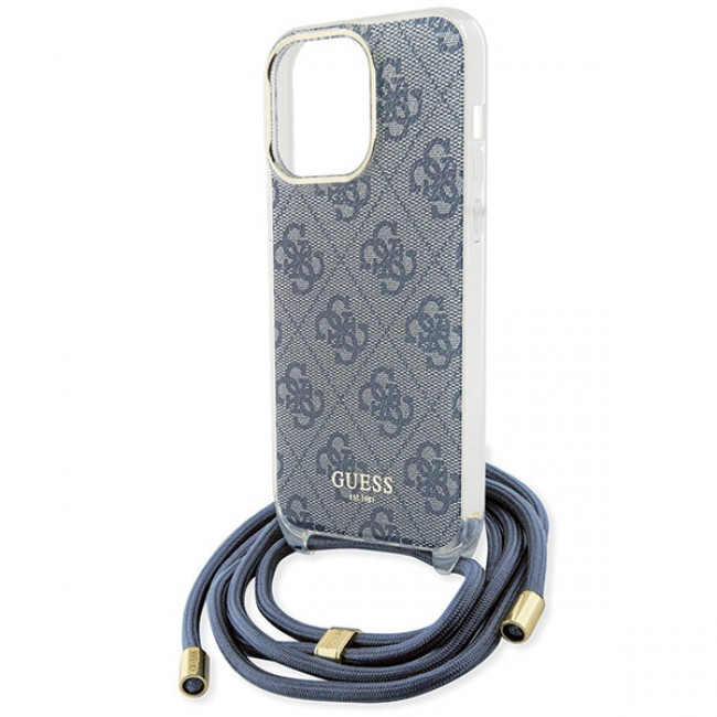 Guess iPhone 15 Pro Max Crossbody Cord 4G Print Σκληρή Θήκη με Πλαίσιο Σιλικόνης και Λουράκι - Blue - GUHCP15XHC4SEB