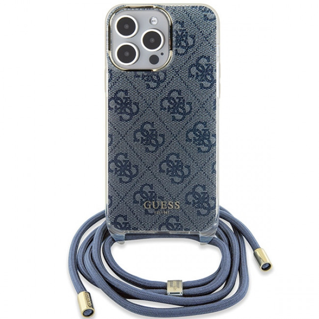 Guess iPhone 15 Pro Max Crossbody Cord 4G Print Σκληρή Θήκη με Πλαίσιο Σιλικόνης και Λουράκι - Blue - GUHCP15XHC4SEB