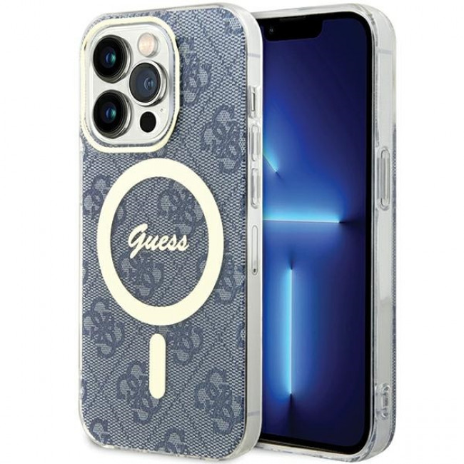 Guess iPhone 15 Pro Max IML 4G MagSafe Σκληρή Θήκη με Πλαίσιο Σιλικόνης και MagSafe - Blue - GUHMP15XH4STB