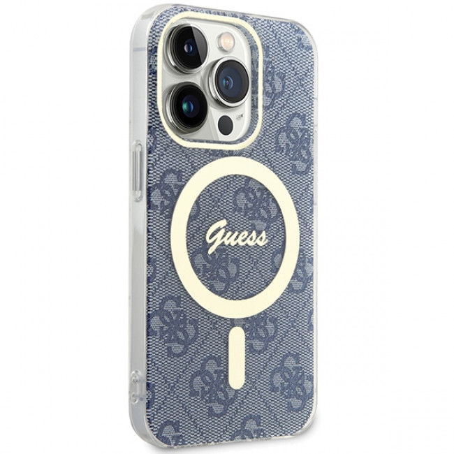 Guess iPhone 15 Pro Max IML 4G MagSafe Σκληρή Θήκη με Πλαίσιο Σιλικόνης και MagSafe - Blue - GUHMP15XH4STB