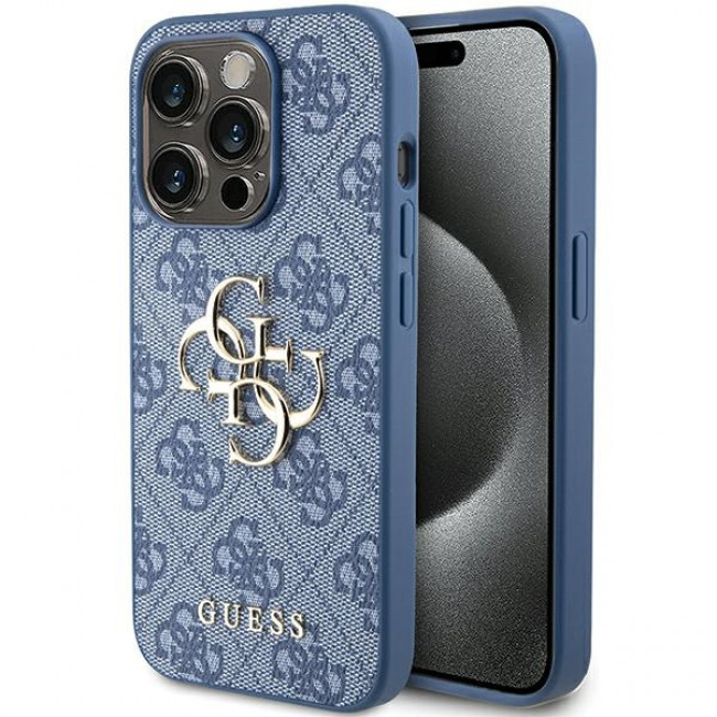 Guess iPhone 15 Pro Max - 4G Big Metal Logo Θήκη με Επένδυση Συνθετικού Δέρματος - Blue - GUHCP15X4GMGBL