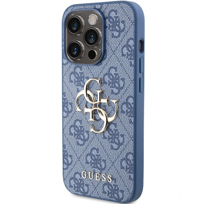 Guess iPhone 15 Pro - 4G Big Metal Logo Θήκη με Επένδυση Συνθετικού Δέρματος - Blue - GUHCP15L4GMGBL