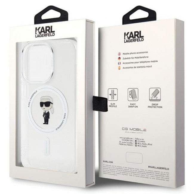 Karl Lagerfeld iPhone 15 Pro - IML Ikonik Magsafe Σκληρή Θήκη με Πλαίσιο Σιλικόνης και MagSafe - Διάφανη - KLHMP15LHFCKNOT