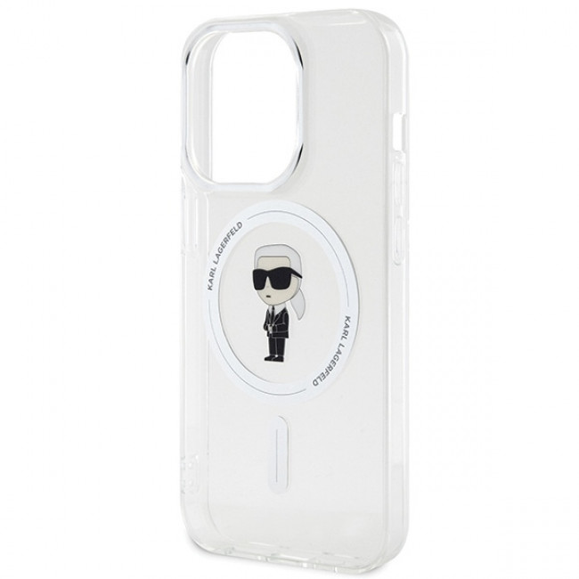 Karl Lagerfeld iPhone 15 Pro - IML Ikonik Magsafe Σκληρή Θήκη με Πλαίσιο Σιλικόνης και MagSafe - Διάφανη - KLHMP15LHFCKNOT