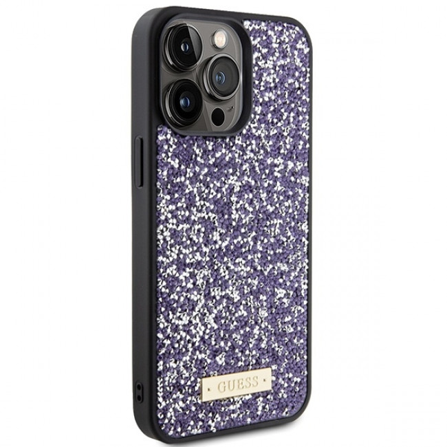 Guess iPhone 15 Pro Rhinestone Metal Logo Σκληρή Θήκη με Πλαίσιο Σιλικόνης - Purple - GUHCP15LPFGSBSP