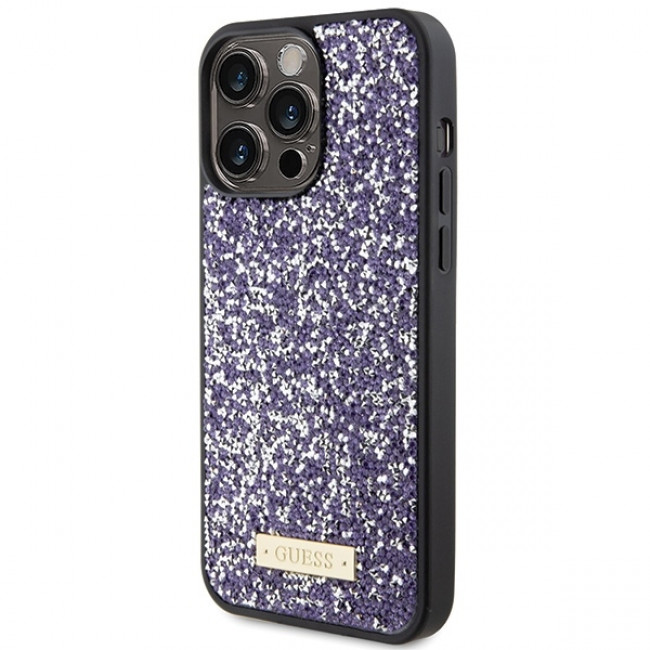 Guess iPhone 15 Pro Rhinestone Metal Logo Σκληρή Θήκη με Πλαίσιο Σιλικόνης - Purple - GUHCP15LPFGSBSP