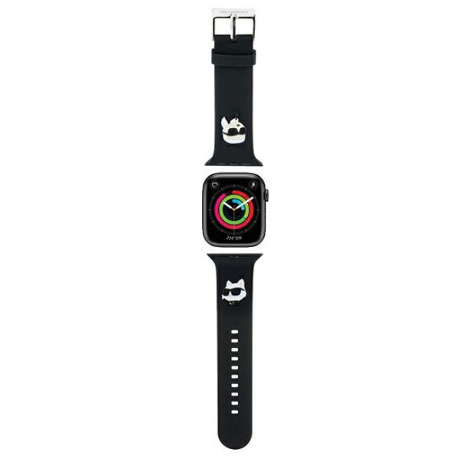 Karl Lagerfeld Λουράκι Apple Watch 2 / 3 / 4 / 5 / 6 / 7 / 8 / 9 / SE / SE 2 - 38 / 40 / 41 mm 3D Rubber Karl and Choupette Head Λουράκι Σιλικόνης - Black - KLAWMSLKCNK