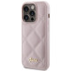 Guess iPhone 15 Pro - Quilted Metal Logo Θήκη με Επένδυση Συνθετικού Δέρματος - Pink - GUHCP15LPSQSQSP