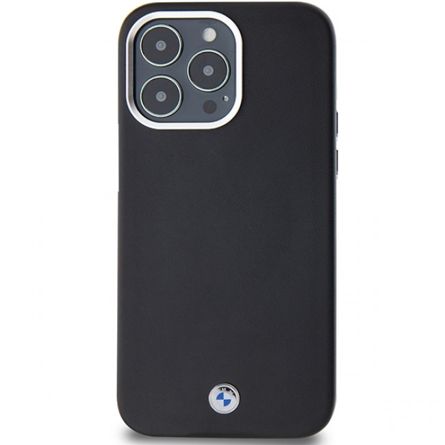 BMW iPhone 15 Pro Max Signature Wrapped Metal MagSafe Θήκη με Επένδυση Συνθετικού Δέρματος και MagSafe - Black - BMHMP15X23PUFWK