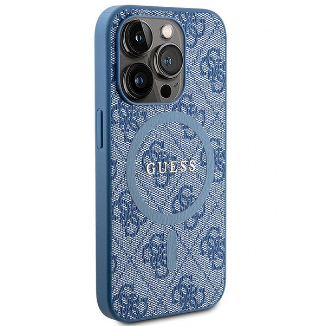 Guess iPhone 15 Pro - 4G Collection Leather Metal Logo MagSafe Θήκη με Επένδυση Συνθετικού Δέρματος και MagSafe - Blue - GUHMP15LG4GFRB