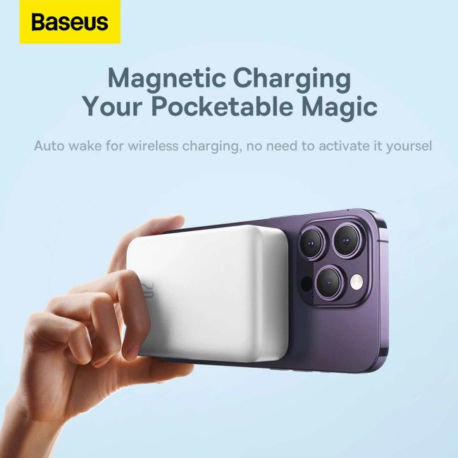 Baseus Magnetic Mini Ασύρματο MagSafe PowerBank 20000mAh 20W με Καλώδιο Type-C to Type-C - White - PPCX150002