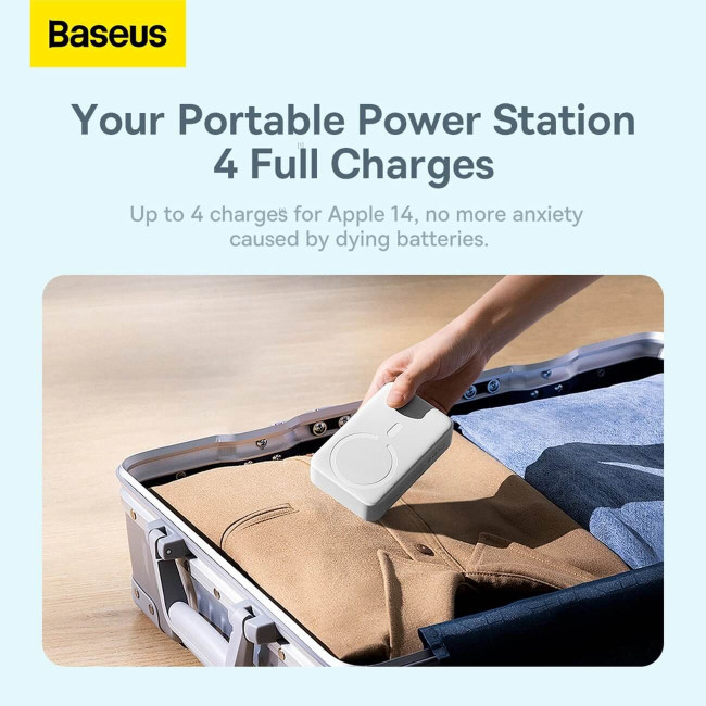 Baseus Magnetic Mini Ασύρματο MagSafe PowerBank 20000mAh 20W με Καλώδιο Type-C to Type-C - White - PPCX150002