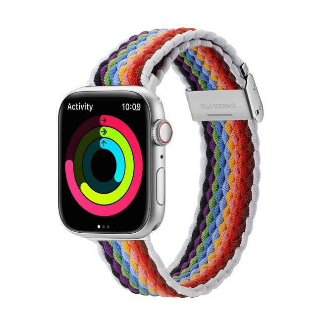 Dux Ducis Λουράκι Apple Watch 2 / 3 / 4 / 5 / 6 / 7 / 8 / 9 / 10 / SE - 38 / 40 / 41 / 42 mm Braided Band Mixture II Version από Νάιλον - Pale Stripes - Multicolor