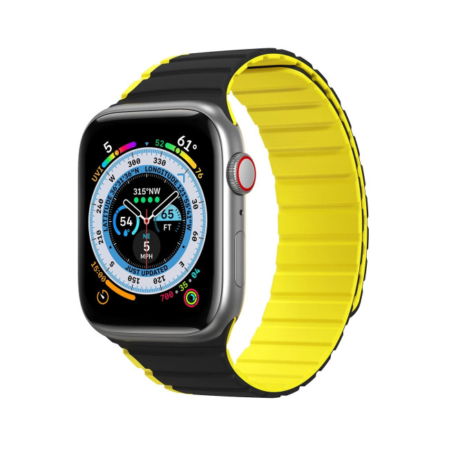 Dux Ducis Λουράκι Apple Watch 2 / 3 / 4 / 5 / 6 / 7 / 8 / 9 / SE / SE 2 - 38 / 40 / 41 mm Magnetic Strap LD Version Μαγνητικό Σιλικόνης - Black / Yellow