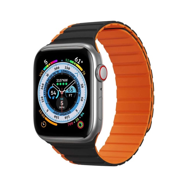 Dux Ducis Λουράκι Apple Watch 2 / 3 / 4 / 5 / 6 / 7 / 8 / 9 / SE - 38 / 40 / 41 mm Magnetic Strap LD Version Μαγνητικό Σιλικόνης - Black / Orange