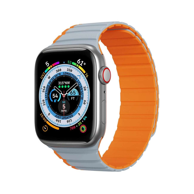 Dux Ducis Λουράκι Apple Watch 2 / 3 / 4 / 5 / 6 / 7 / 8 / 9 / SE / ULTRA 1 / ULTRA 2 - 42 / 44 / 45 / 49 mm Magnetic Strap LD Version Μαγνητικό Σιλικόνης - Grey / Orange