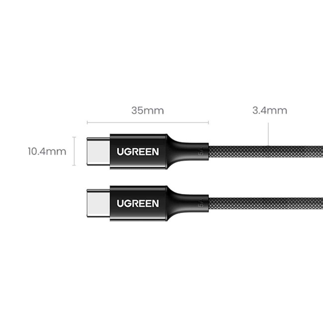 Ugreen US557 PD 100W Καλώδιο Δεδομένων και Φόρτισης Type-C to Type-C - 1,5m - Black