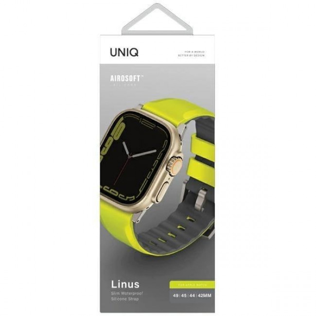 UNIQ Λουράκι Apple Watch 2 / 3 / 4 / 5 / 6 / 7 / 8 / 9 / SE / SE 2 / ULTRA / ULTRA 2 - 42 / 44 / 45 / 49 mm Linus Airosoft Σιλικόνης - Lime / Lime Green