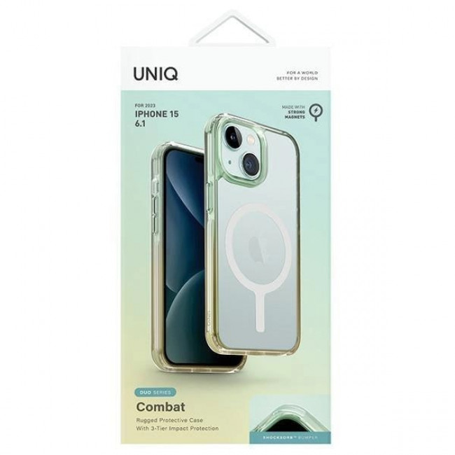 Uniq iPhone 15 Combat Duo Magclick Σκληρή Θήκη με Πλαίσιο Σιλικόνης και MagSafe - Green Yellow / Sea ​​Green Soft Yellow