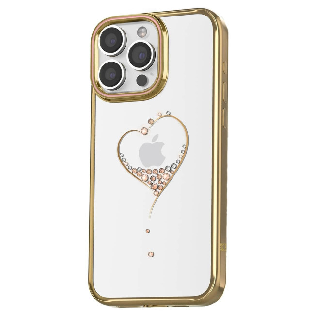 Kingxbar iPhone 15 Pro Max Wish Series Σκληρή Θήκη με Swarovski Crystals - Gold - Διάφανη