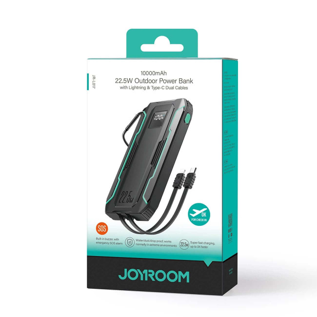 Joyroom JR-L017 22.5W Power Bank 10000mAh με 1 Θύρα USB και 1 Θύρα Type-C και Ενσωματωμένα Καλώδια Lightning και Type-C - Black