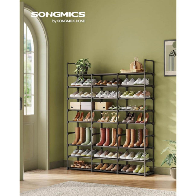 SONGMICS Μεταλλική Παπουτσοθήκη με 8 Ράφια - 29.5 x 129 x 157.6 cm - Ink Black - LSA319B01