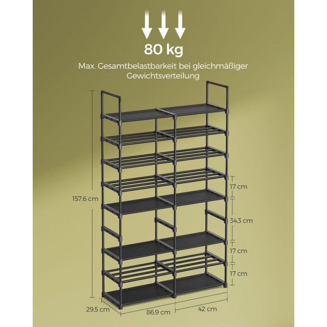 Songmics Μεταλλική Παπουτσοθήκη με 8 Ράφια - Ink Black - LSA219B01