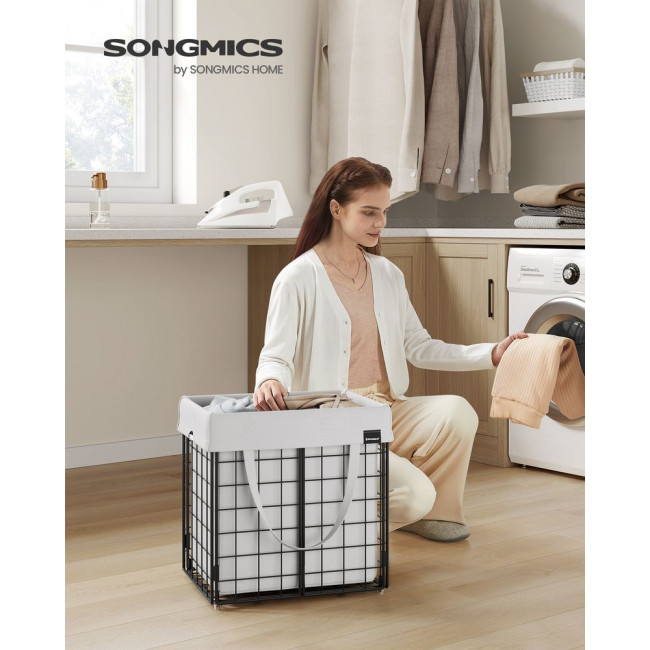 Songmics Καλάθι Απλύτων με Μεταλλικό Πλαίσιο - 50L - Black / White - LCB150W01