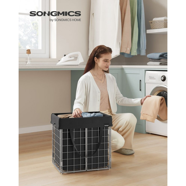 Songmics Καλάθι Απλύτων με Μεταλλικό Πλαίσιο - 50L - Silver / Black - LCB150B01