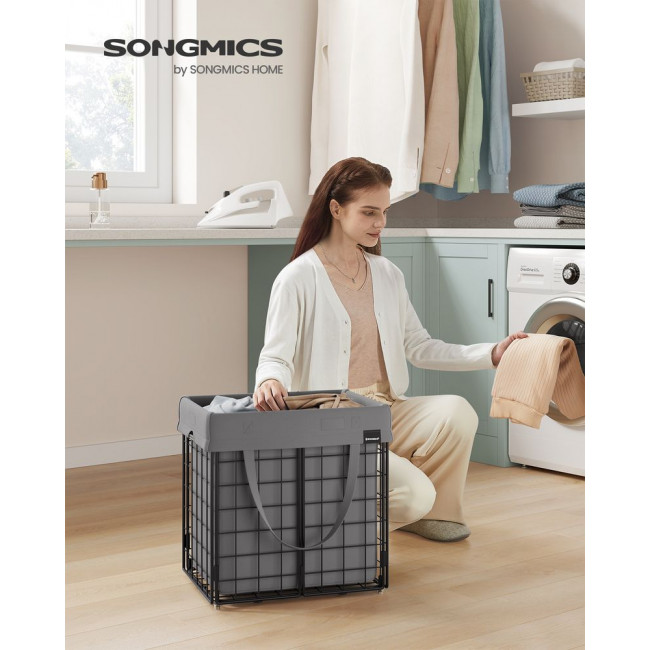 Songmics Καλάθι Απλύτων με Μεταλλικό Πλαίσιο - 50L - Black / Grey - LCB150G01