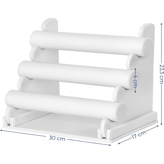 Songmics Βάση από Συνθετικό Δέρμα με 3 Μπάρες για Βραχιόλια και Ρολόγια - White - JDS101