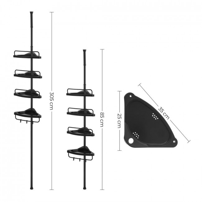 Songmics Γωνιακή Επιτοίχια Ραφιέρα Μπάνιου με Pυθμιζόμενο Ύψος και 4 Ράφια - Black - BCB001B01
