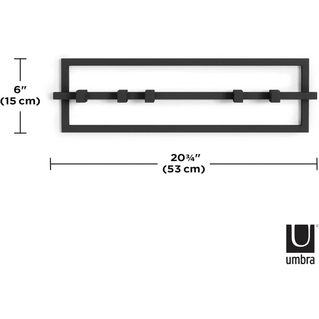 Umbra Cubiko Επιτοίχια Μεταλλική Κρεμάστρα με 5 Μετακινούμενους Γάντζους - Black
