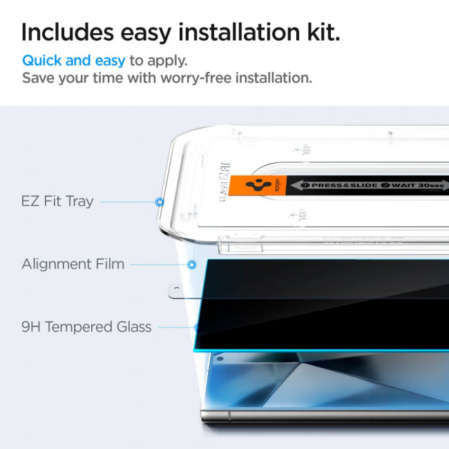 Spigen Samsung Galaxy S24 Ultra Glas.TR Privacy EZ Fit 2.5D 9H Αντιχαρακτικό Γυαλί Οθόνης - 2 Τεμάχια - Clear / Black - AGL07625