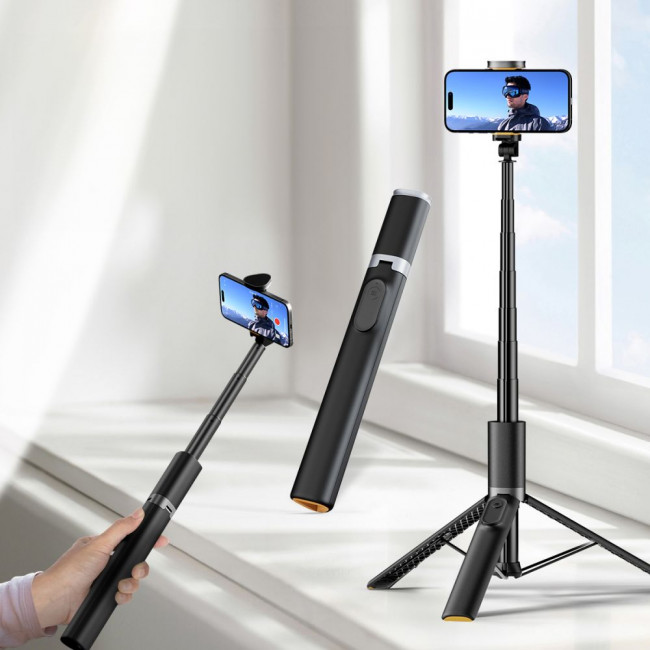 Tech-Protect L08S Ασύρματο Selfie Stick με Τρίποδο με Εύκαμπτα Πόδια και Τηλεχειριστήριο Bluetooth - Black