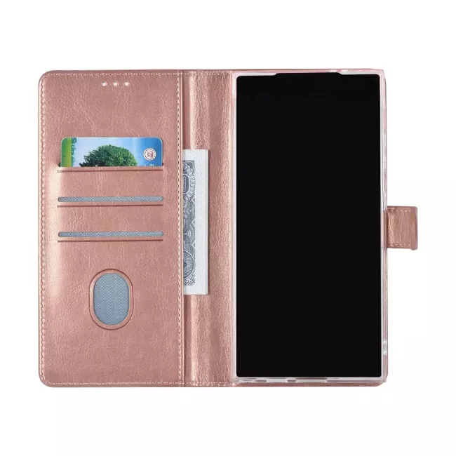 TUNIQ Samsung Galaxy S24 Ultra - Θήκη Πορτοφόλι Stand από Δερματίνη - Rose Gold