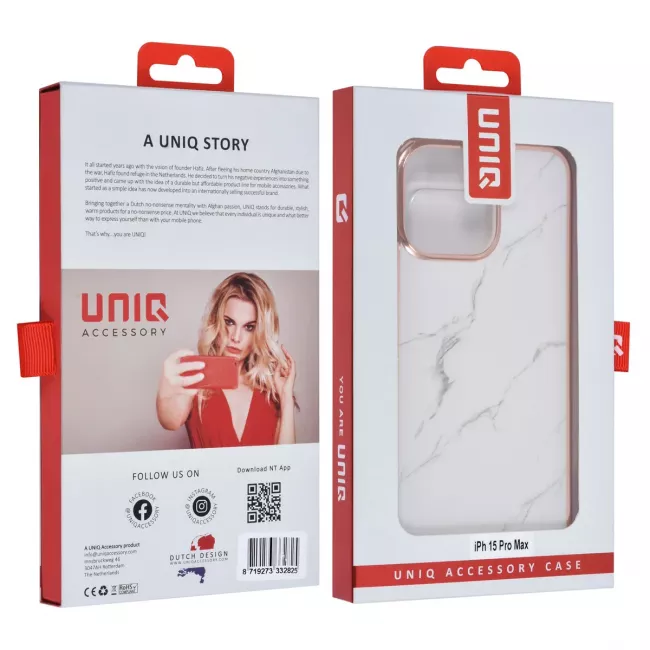 TUNIQ iPhone 15 Pro Max - Σκληρή Θήκη με Πλαίσιο Σιλικόνης - Σχέδιο Μάρμαρο - Λευκή