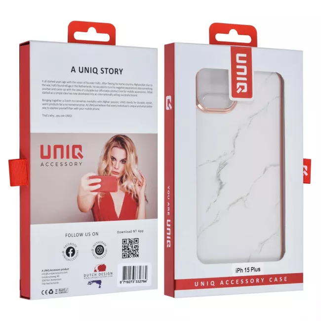 TUNIQ iPhone 15 Plus / 14 Plus - Σκληρή Θήκη με Πλαίσιο Σιλικόνης - Σχέδιο Μάρμαρο - Λευκή